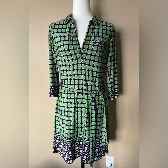 👗Green, Navy & White Dress - Picture 2 of 3